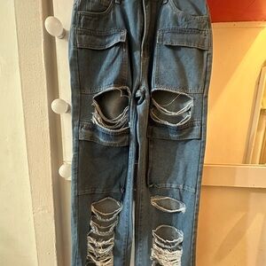 Never worn Baggy ripped jeans
